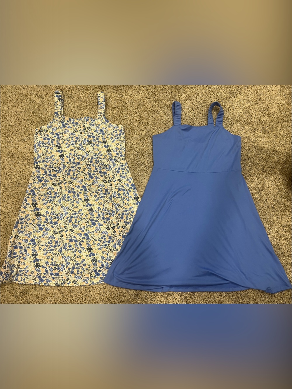 SO Blue Solid and Blue-Cream Floral Camisole Dress Duo